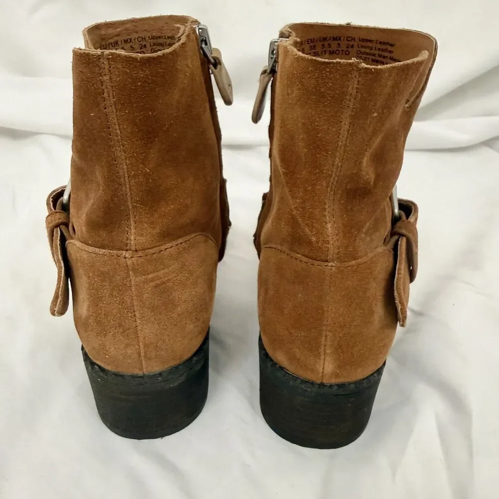 GENTLE SOULS Kenneth Cole Benton Slit Suede Buckle Ankle Boots 7.5 Brown EUC